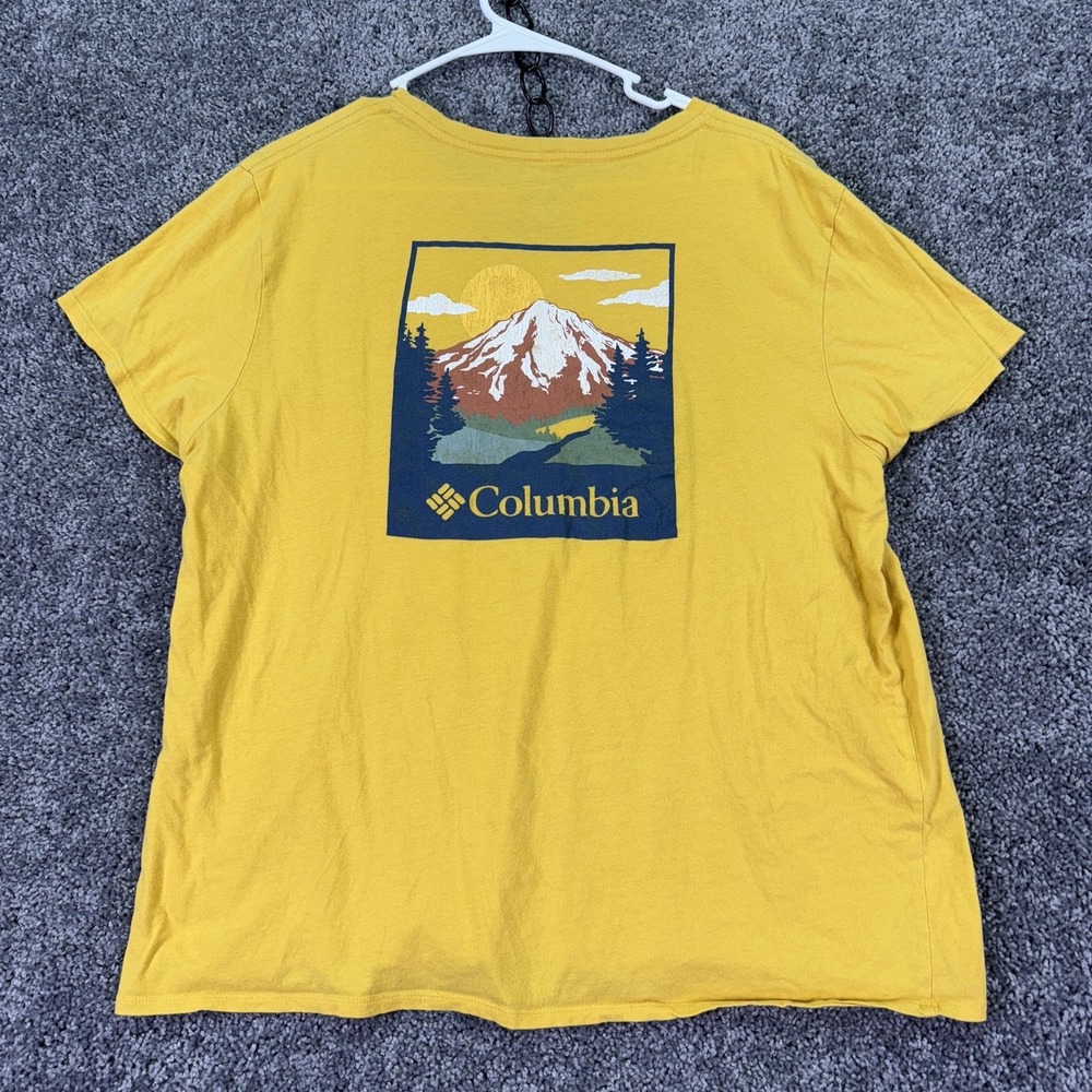 Columbia Shirt Womens XL Yellow Mountain Graphic Tee Short Sleeve Outdoor Casual - Picture 2 of 7